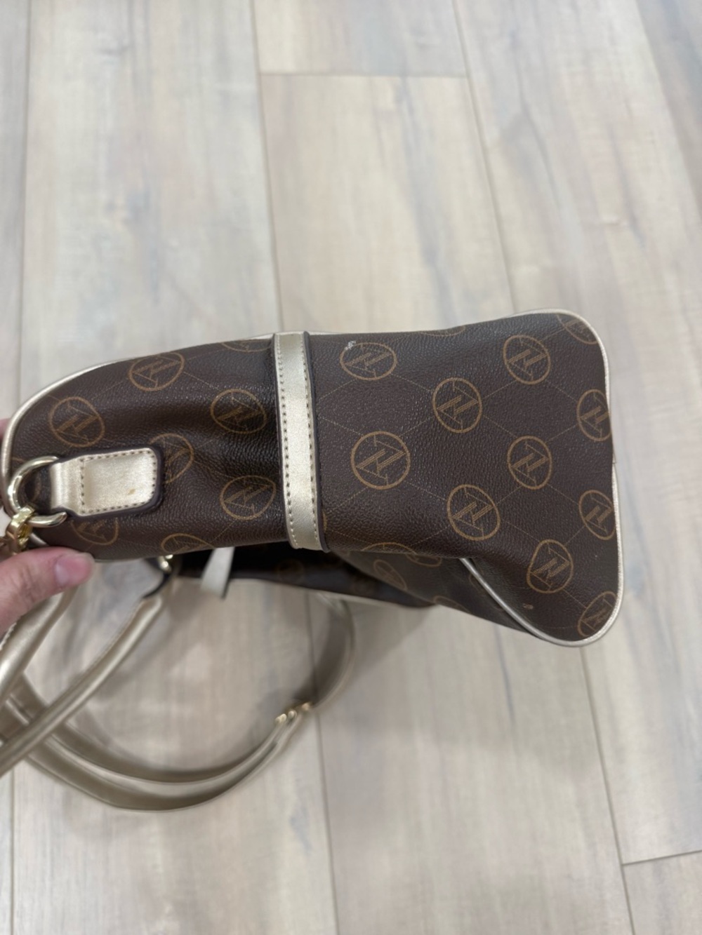 Adrienne Vittadini Brown Satchel with Champagne Handles & Trim - Picture 9 of 9